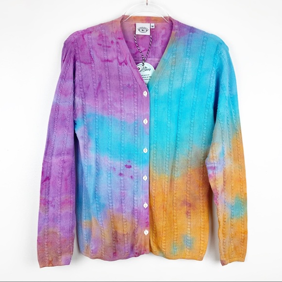 oscilatey Sweaters - The Sundrip Tie Dye Watercolor Cable Cardigan